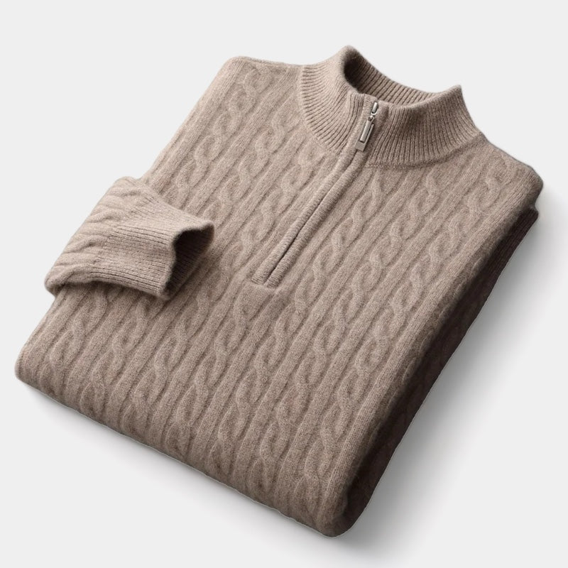 ClubHéritage Merino wool knitted quarter-zip sweater-camel