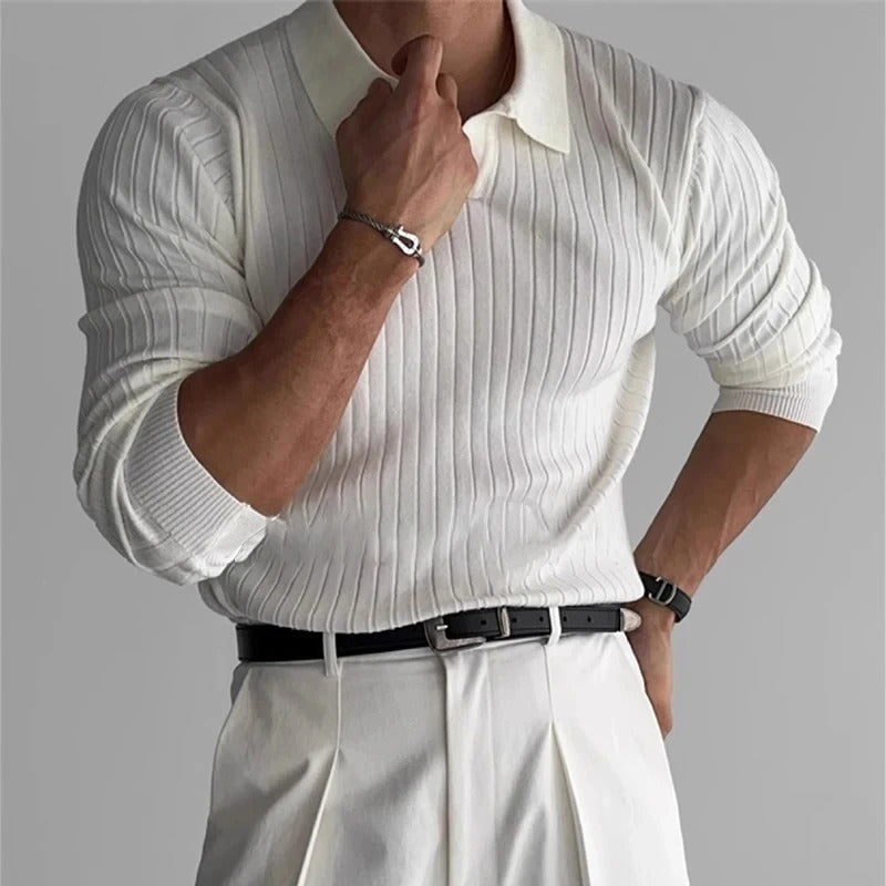ClubHéritage long sleeve v collar polo - white