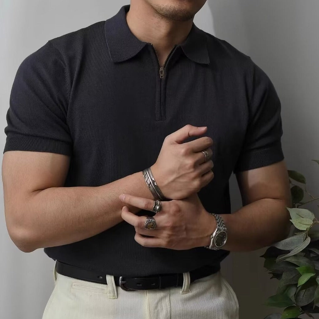 ClubHéritage quarter zip polo - black