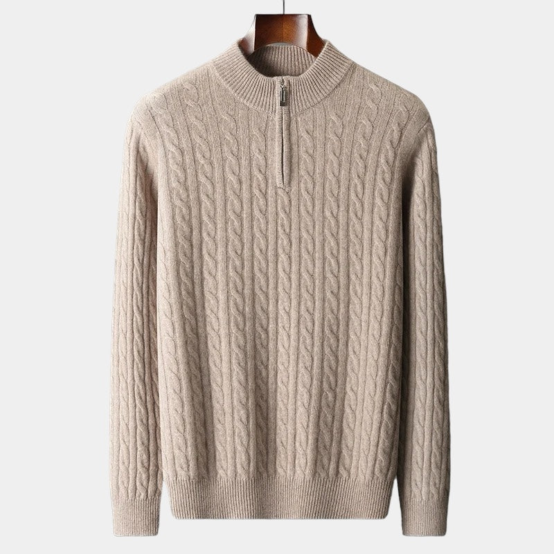 ClubHéritage Merino wool knitted quarter-zip sweater-camel