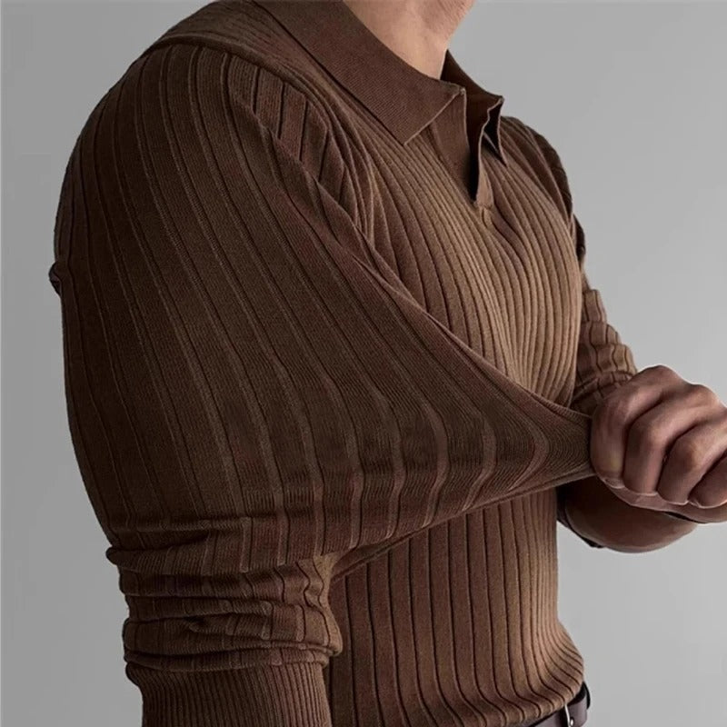 ClubHéritage long sleeve v collar polo - white