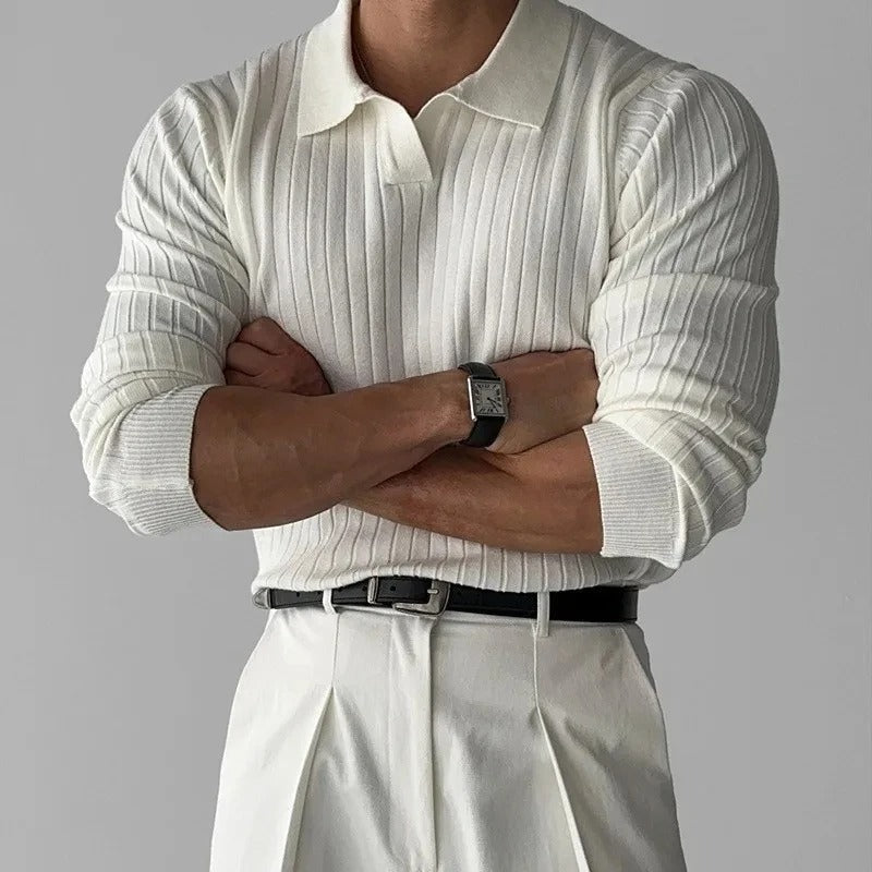 ClubHéritage long sleeve v collar polo - white